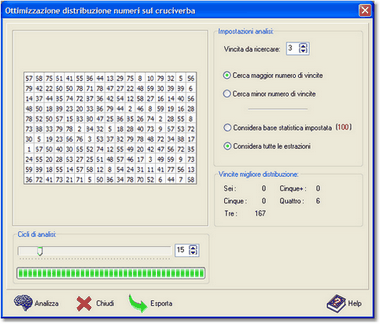 Finestra ottimizzazione distribuzione numeri sul cruciverba CruciSystem Plus 1.1