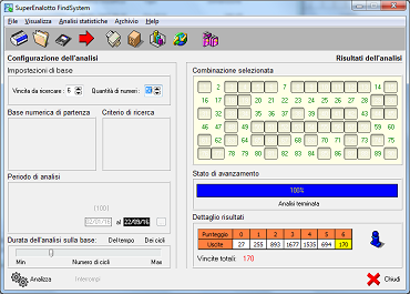 Finestra principale SuperEnalotto FindSystem 2.1