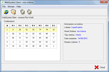 Finestra principale SuperEnalotto WebSystem